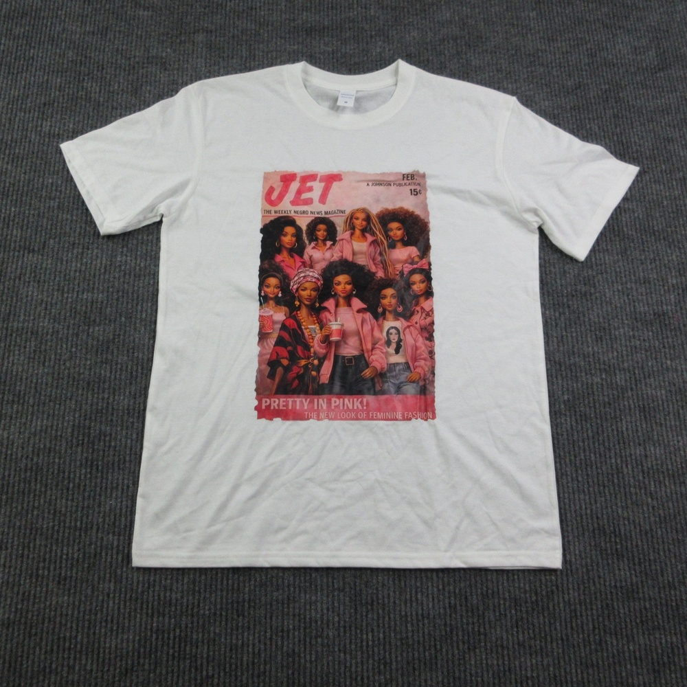 Jet Magazine Shirt Womens M White Cotton Crew Neck Pretty In Pink Graphic Tee